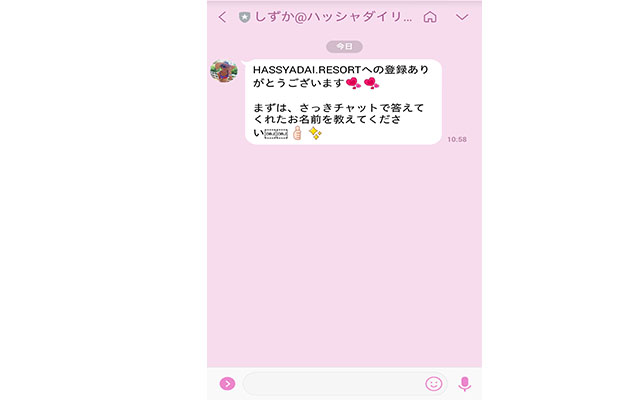 ハッシャダイリゾートのラインでのやり取り
